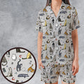 Cat the Gamer Pattern Satin Short-Sleeve Pajamas Set