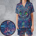 Cheshire Cat Alice In Wonderland Satin Short-Sleeve Pajamas Set