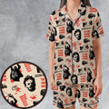 Leatherface The Texas Chainsaw Massacre Horror Pattern Satin Short-Sleeve Pajamas Set