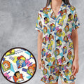 90s Pattern and Kids Club Satin Short-Sleeve Pajamas Set