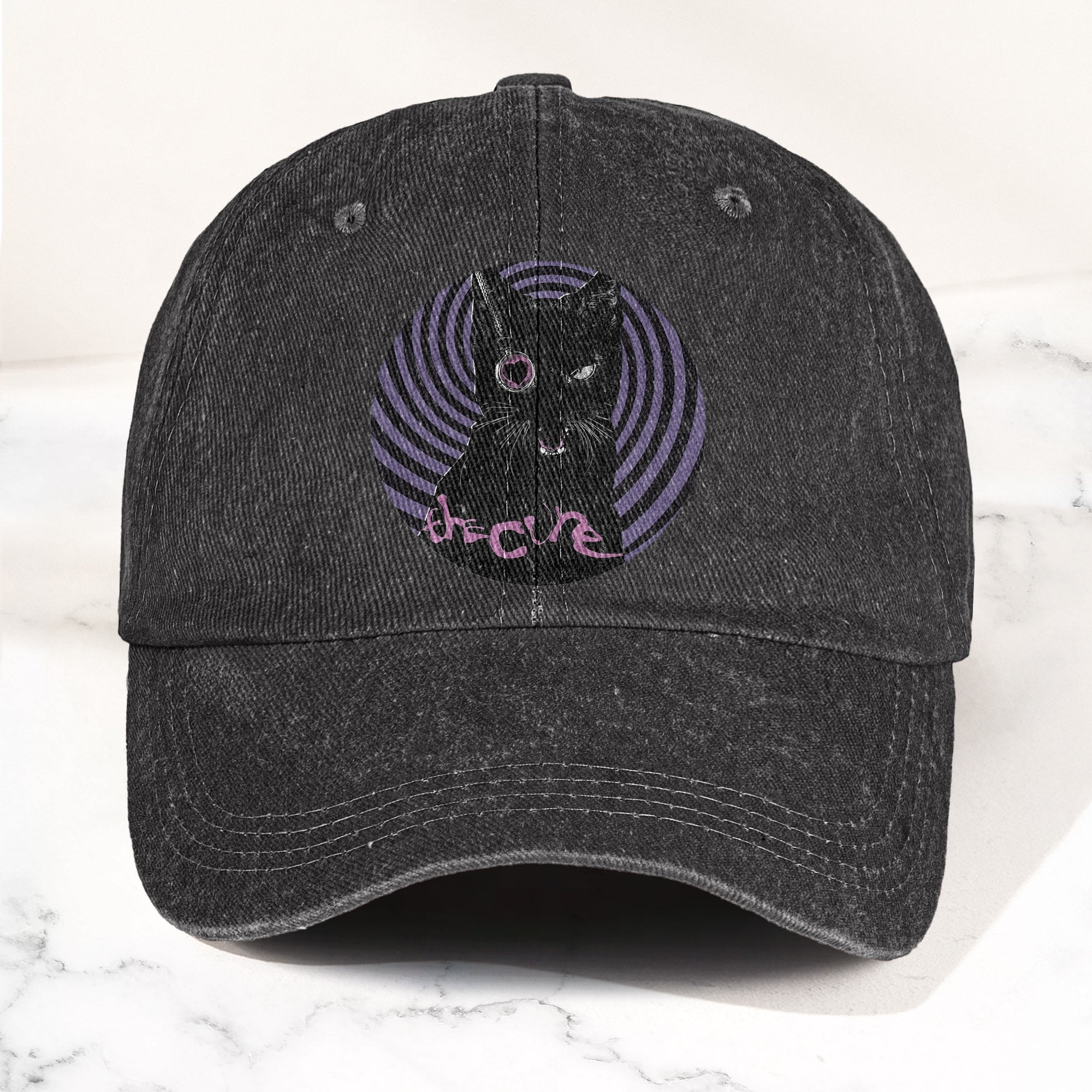 The Cure Black Cat Denim Cap Retro The Cure Tribute Merch Dad Hat (With Box)