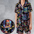 Retro Horror Characters Halloween Satin Short-Sleeve Pajamas Set