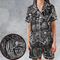 Horror Movie Assemblage Ghostface Xenomorph Pinhead Freddy Michael Myers Satin Short-Sleeve Pajamas Set