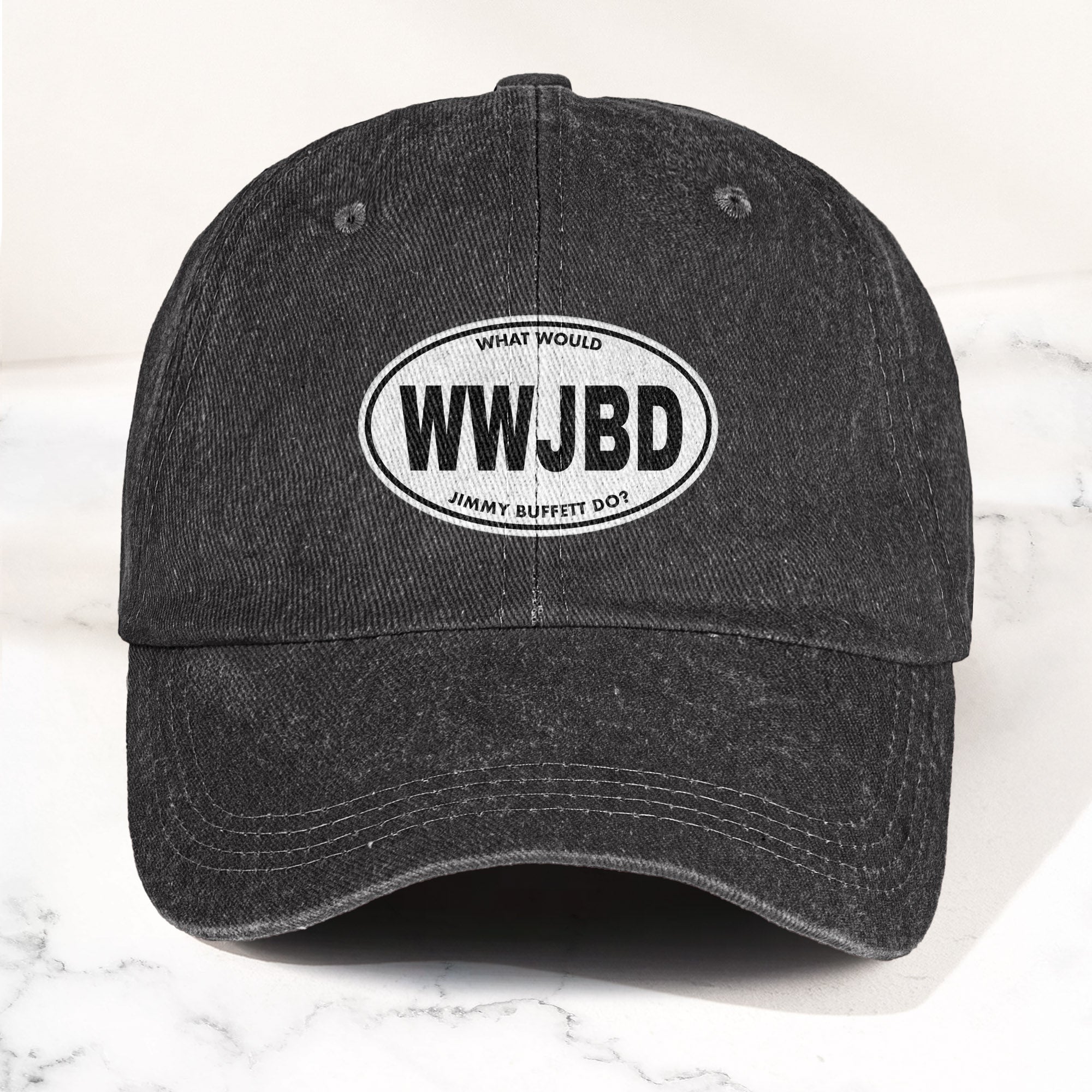 WWJBD Denim Cap Retro Jimmy Buffett Inspired Dad Hat (With Box)