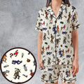 Horror Movie Pop Characters Pattern Satin Short-Sleeve Pajamas Set