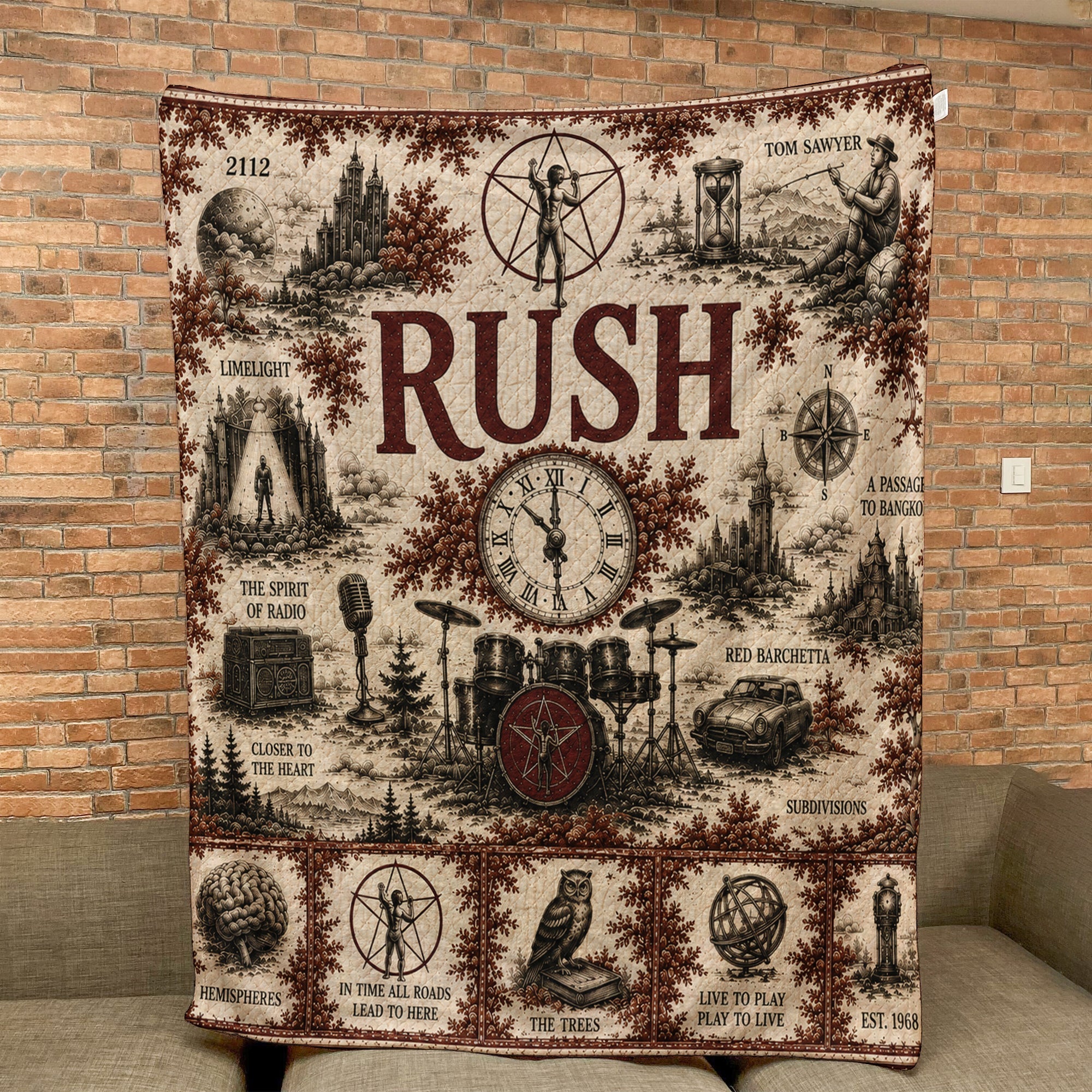 Rush Band Sherpa Blanket Starman Vintage Sketch Collage Progressive Rock Blanket