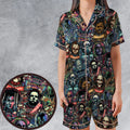 Horror Movie Characters Pattern Satin Short-Sleeve Pajamas Set