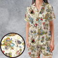 Alice In Wonderland Pattern Satin Short-Sleeve Pajamas Set