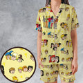 Nostalgic Cartoons in Archie Style Satin Short-Sleeve Pajamas Set