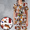 Fall Season Halloweentown Satin Short-Sleeve Pajamas Set