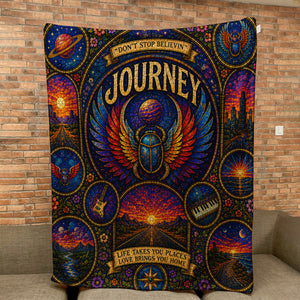 Journey Band Sherpa Blanket Don't Stop Believin' Stained Glass Blanket