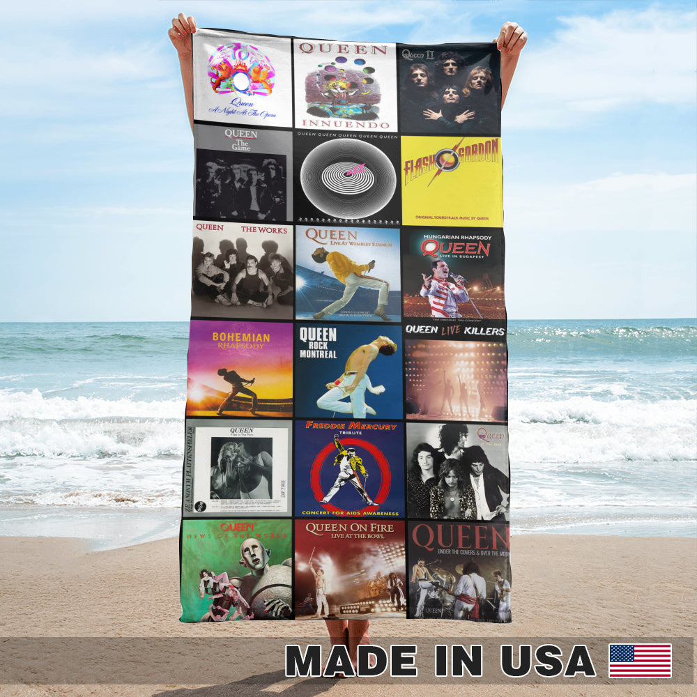 Queen Beach Towel Album Cover Collage Classic Rock Towel