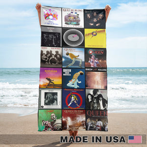 Queen Beach Towel Album Cover Collage Classic Rock Towel