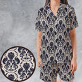 Alien Xenomorph Pattern Satin Short-Sleeve Pajamas Set