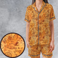 Vintage Adventure Map Indiana Jones Satin Short-Sleeve Pajamas Set