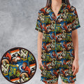 The Horror The Fright Dracula Frankenstein The Wolfman Monster Universal Pattern Satin Short-Sleeve Pajamas Set