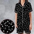 Black Cats Pattern Satin Short-Sleeve Pajamas Set