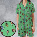 Baseball Mascot Pattern Satin Short-Sleeve Pajamas Set