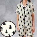 Bombay Cat Yoga Pattern Satin Short-Sleeve Pajamas Set