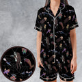 Groovie Addams Family  Cartoon Characters Satin Short-Sleeve Pajamas Set