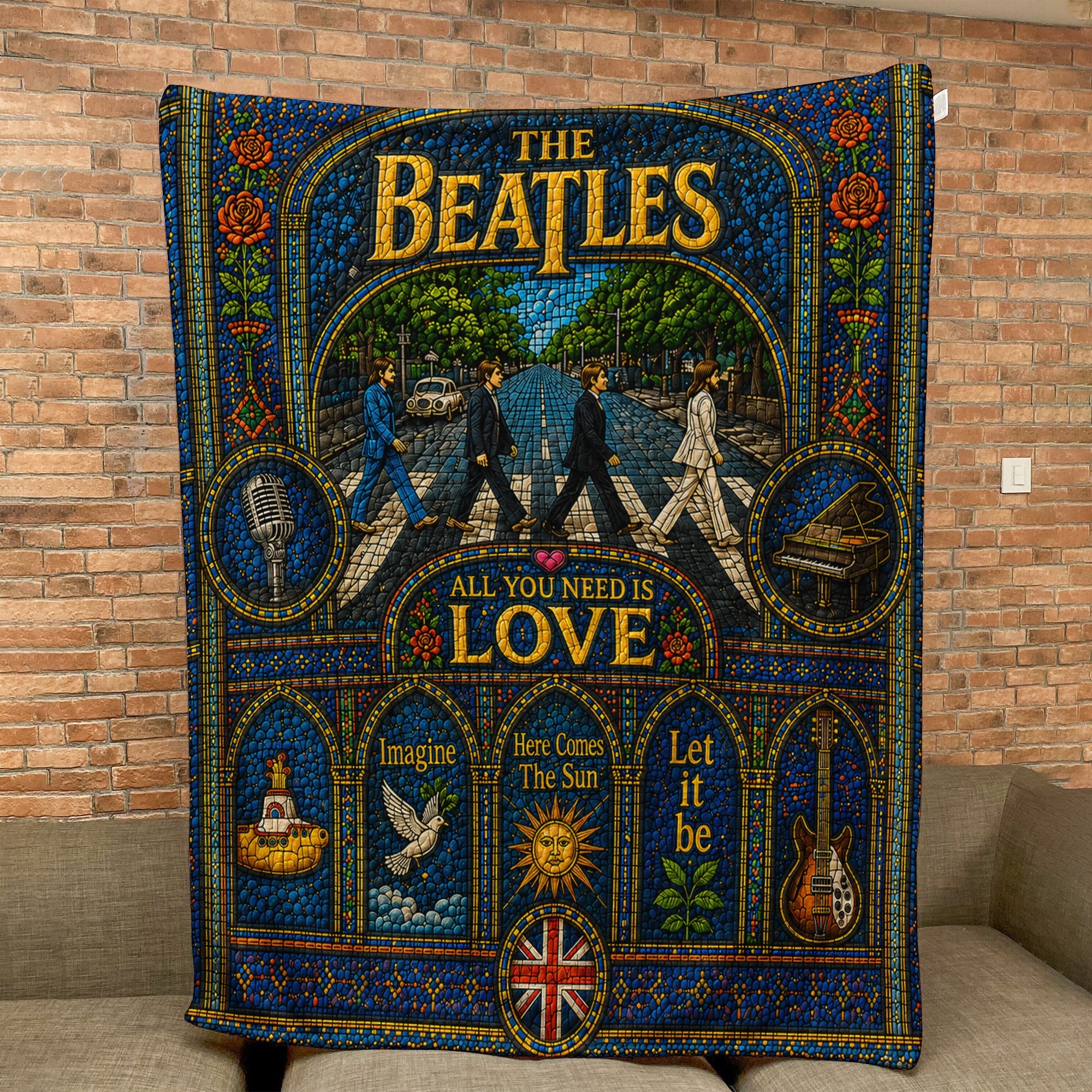 The Beatles Abbey Road Sherpa Blanket Yellow Submarine Stained Glass Blanket