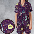 Nostalgic 80s 90s Spooky Scene Satin Short-Sleeve Pajamas Set