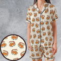 Kitten Nuggets Pattern Satin Short-Sleeve Pajamas Set