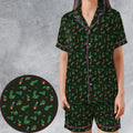 Funny Plants Pattern Satin Short-Sleeve Pajamas Set
