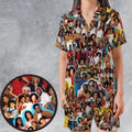 Old Black Sitcom Shows Collage Satin Short-Sleeve Pajamas Set