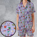Courage the Cowardly Dog Characters Pattern Satin Short-Sleeve Pajamas Set