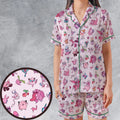 Team Pink Pokemon Pattern Satin Short-Sleeve Pajamas Set