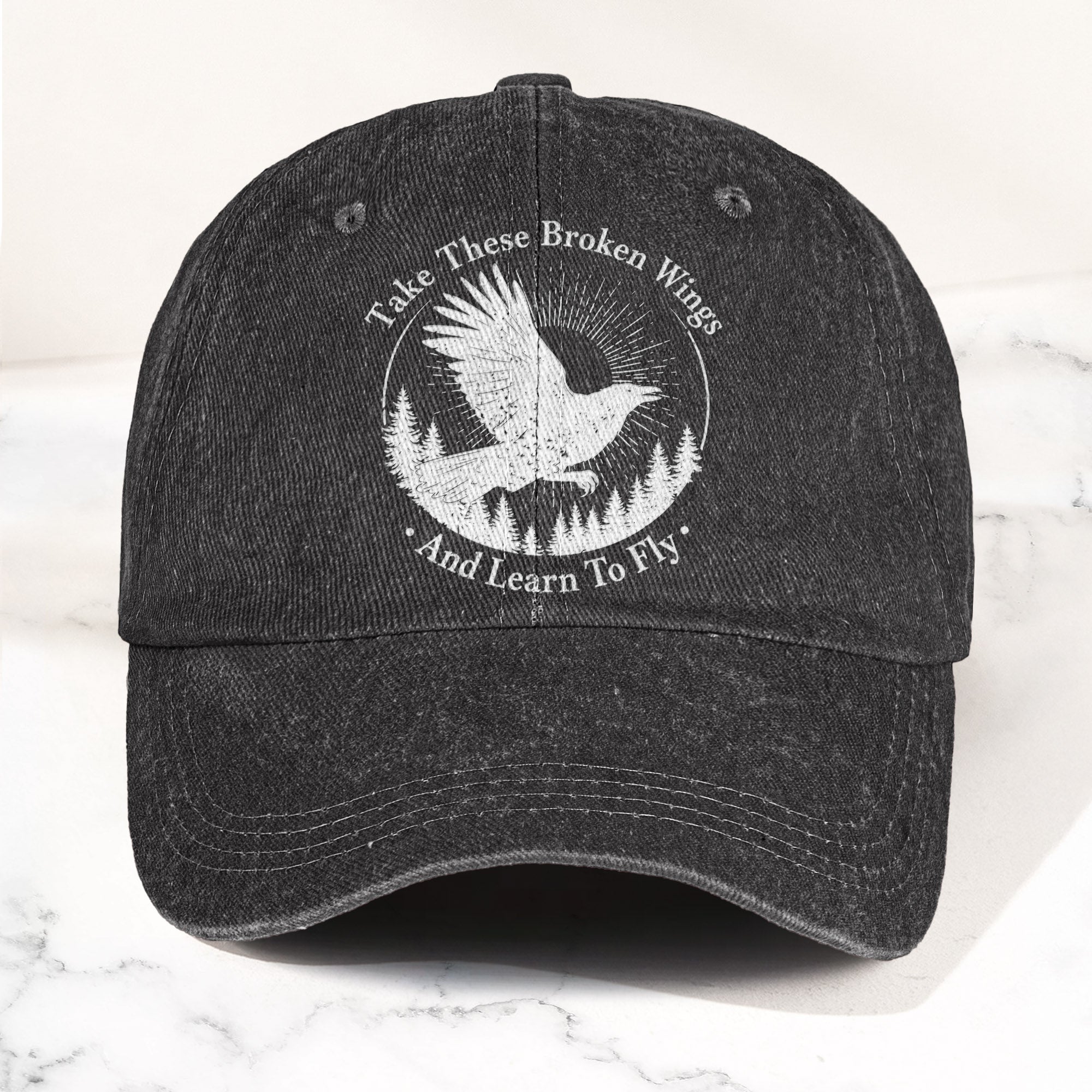 Broken Wings Take These Broken Wings And Learn To Fly Denim Cap Retro Vintage Dad Cap Gift For Dad (With Box)