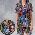 Back To The 80s Pop Culture 80s Movies Characters Satin Short-Sleeve Pajamas Set