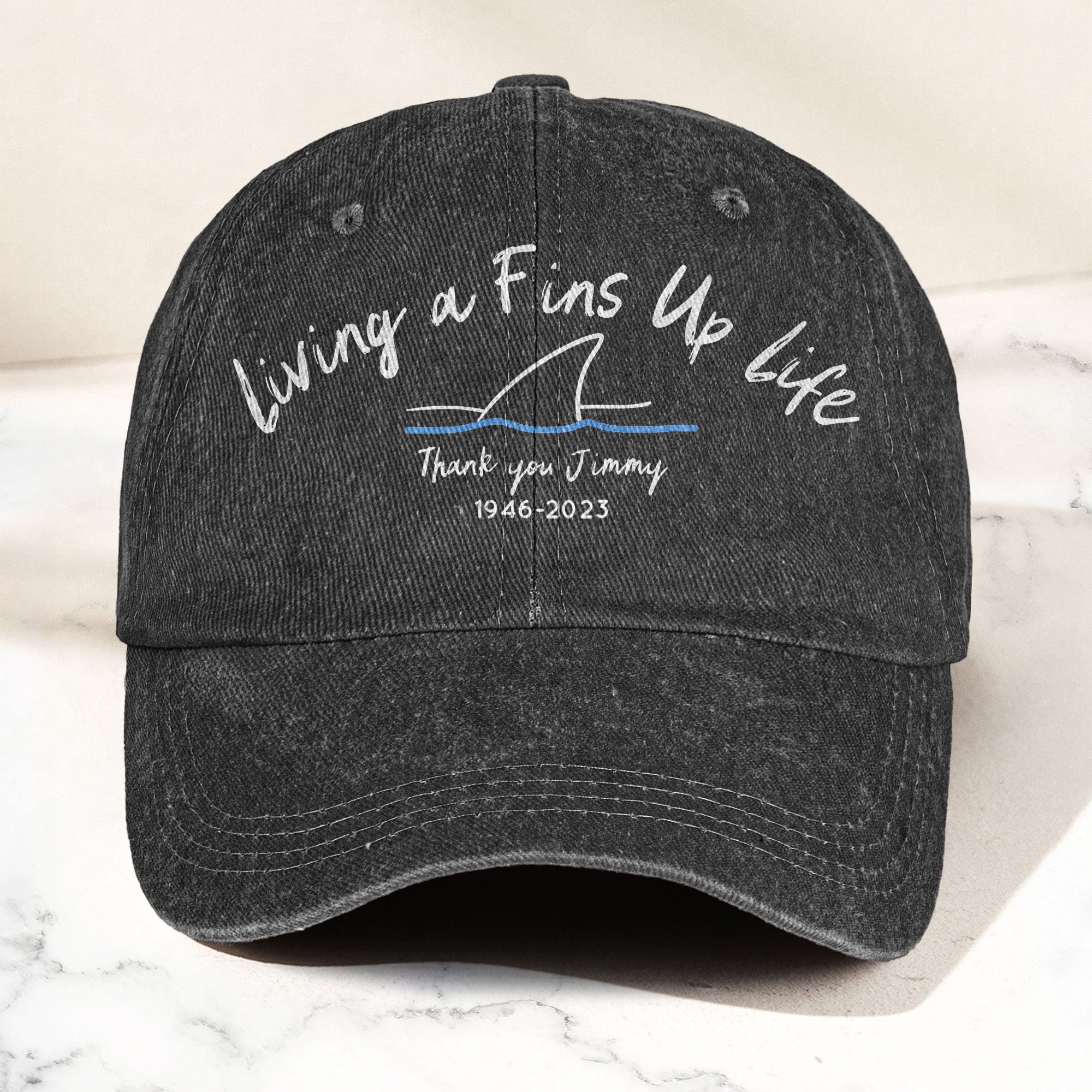 Living A Fins Up Life Denim Cap Retro Jimmy Buffett Inspired Dad Hat (With Box)