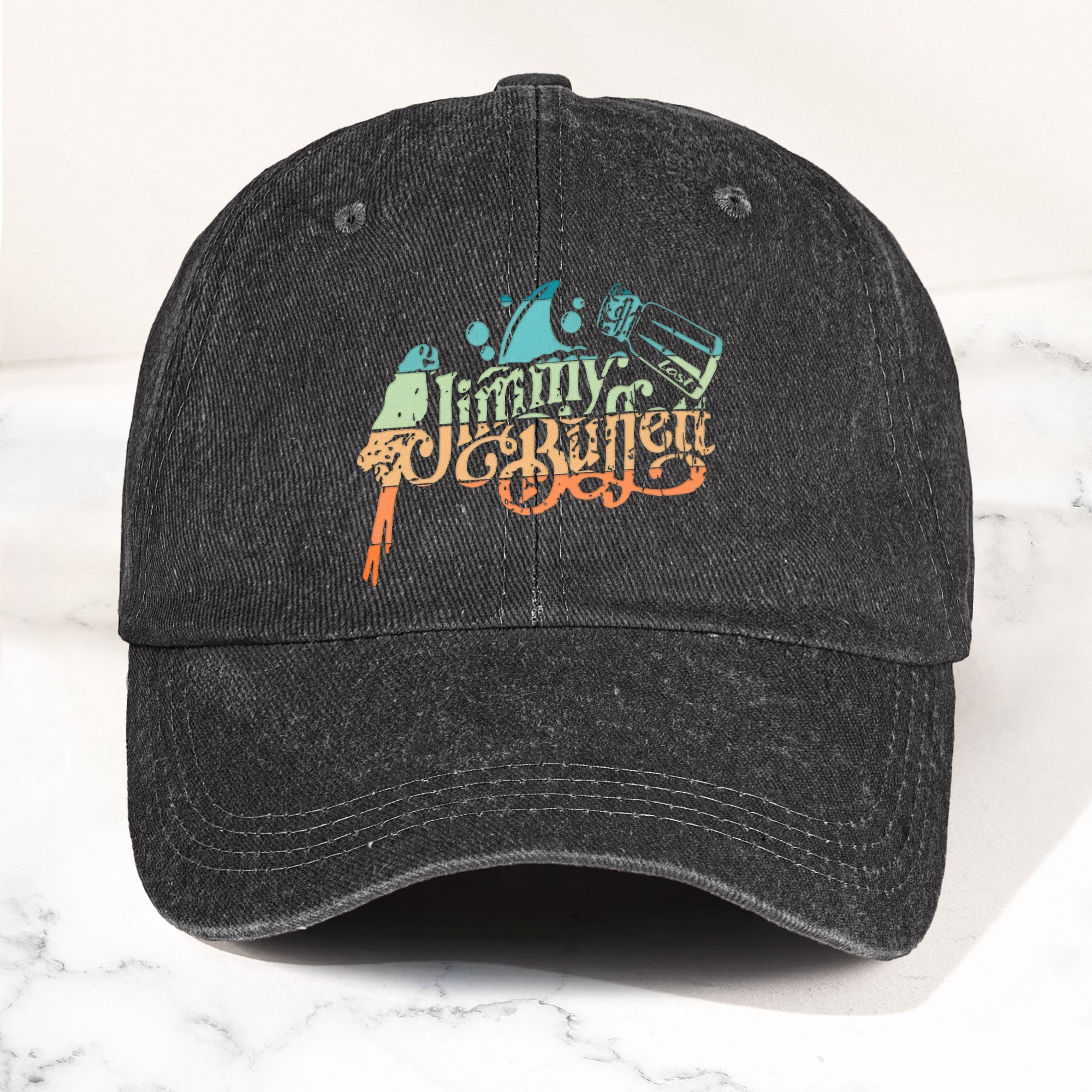 Jimmy Buffett Logo Denim Dad Cap Vintage Washed Tropical Lifestyle Hat