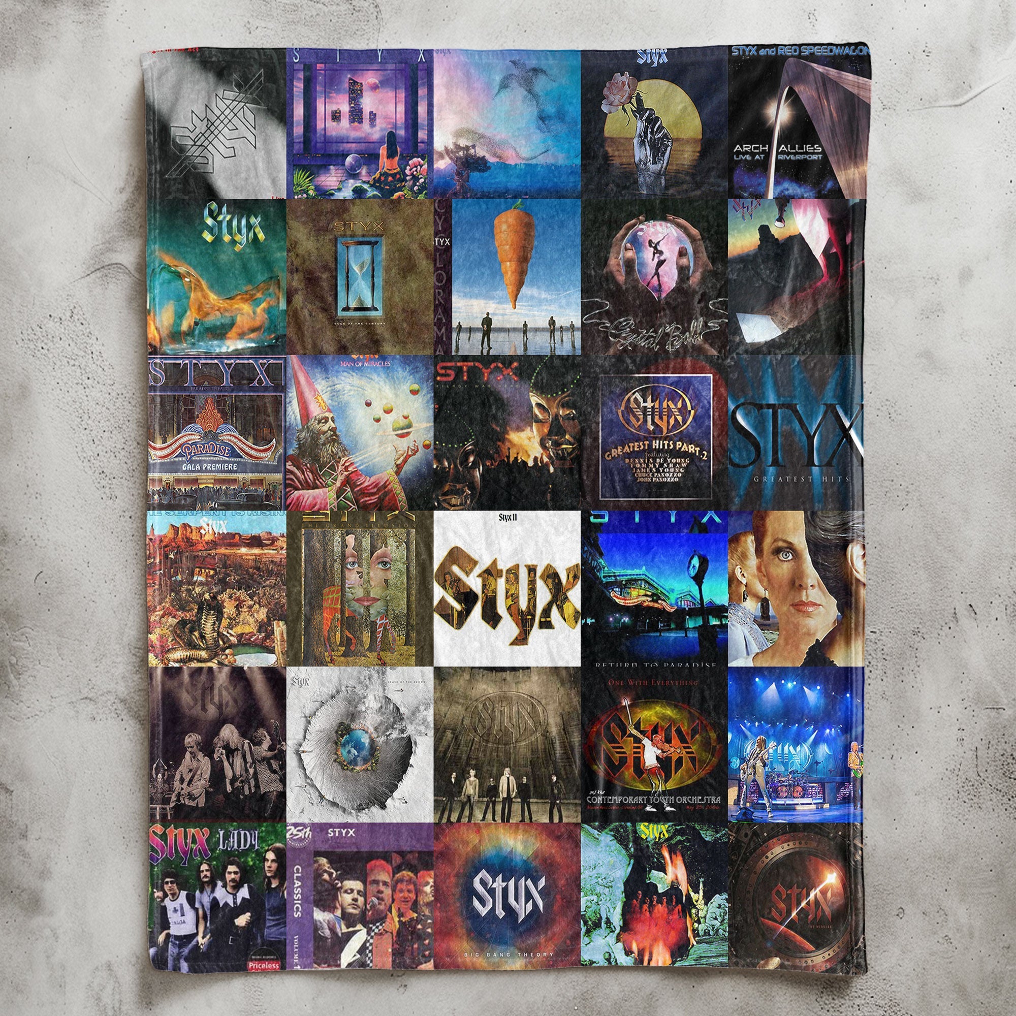 Styx Sherpa Blanket Iconic Album Cover Collage Cozy Throw for Classic Rock Fans