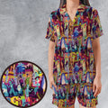 Retro Mansion Collage Satin Short-Sleeve Pajamas Set