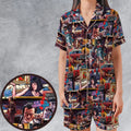Retro Scenes Mia Wallace Vincent Vega Jules Winnfields Pulp Fiction Satin Short-Sleeve Pajamas Set