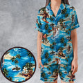 Bigfoot Surfing Summer Vibes Satin Short-Sleeve Pajamas Set