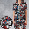 Spider Man Comic Pattern Satin Short-Sleeve Pajamas Set