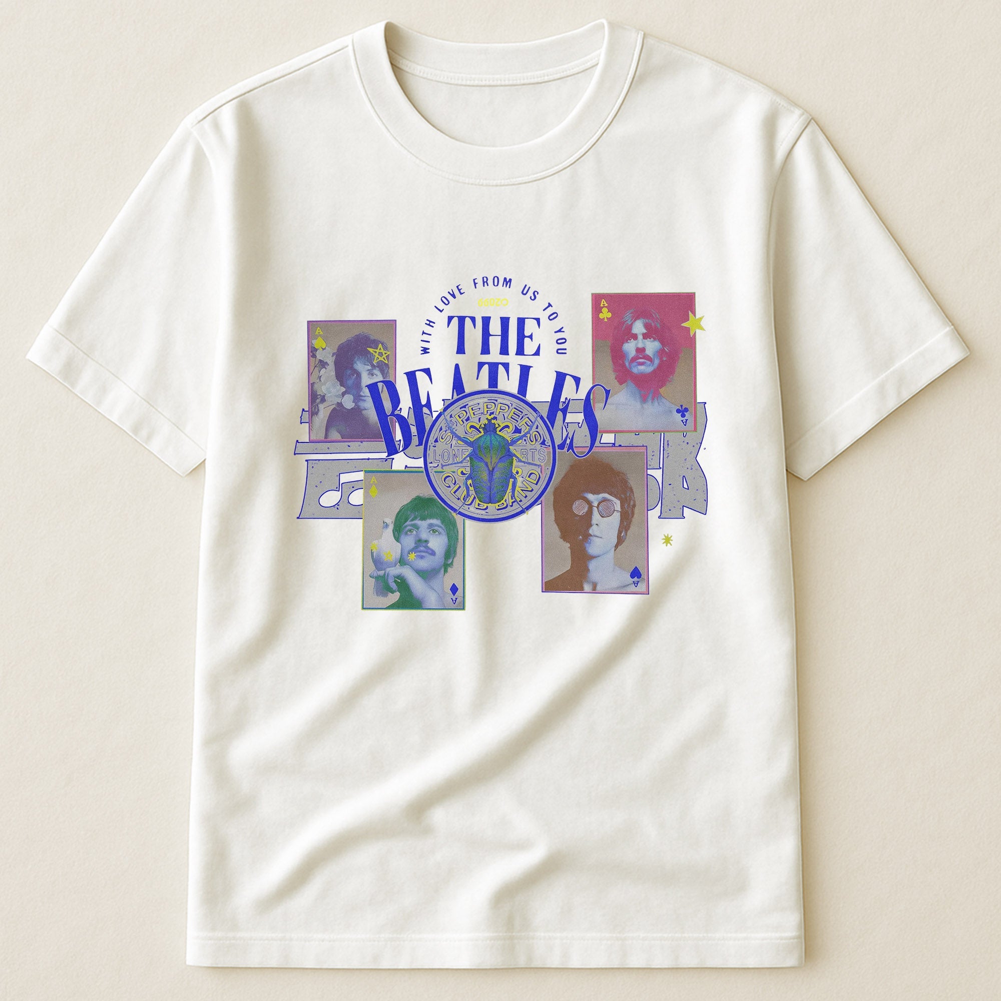 The Beatles Vintage Collage T-Shirt With Love From Us To You Retro Band Tee