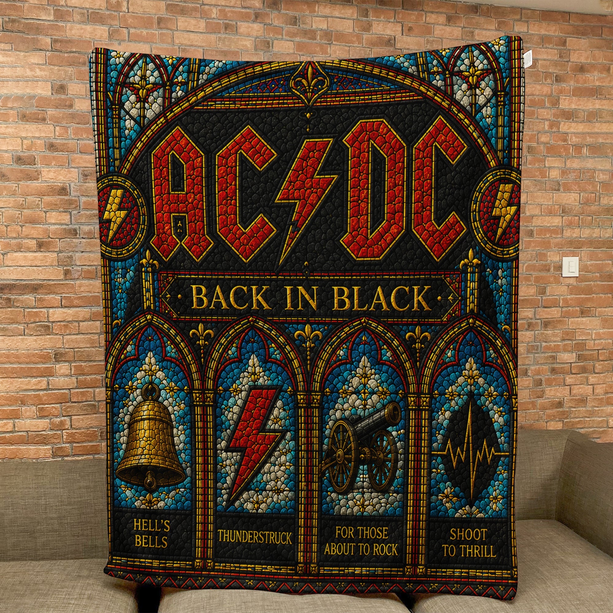 AC/DC Back In Black Sherpa Blanket Stained Glass Rock Icon Throw Blanket