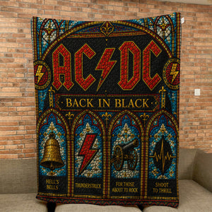 AC/DC Back In Black Sherpa Blanket Stained Glass Rock Icon Throw Blanket