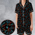 Floral Dice DnD Satin Short-Sleeve Pajamas Set