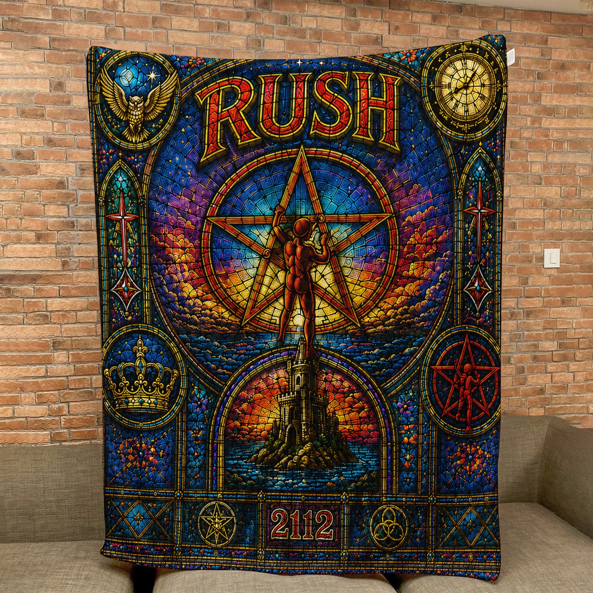 Rush 2112 Sherpa Blanket Starman Stained Glass Progressive Rock Icon Throw Blanket