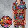 Neon Radiator Spring Cars Satin Short-Sleeve Pajamas Set
