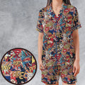 Pop Art Satin Short-Sleeve Pajamas Set