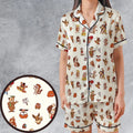 Famous Cartoon Characters in Brown Satin Short-Sleeve Pajamas Set