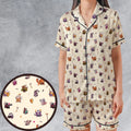 Cats In DnD Pattern Satin Short-Sleeve Pajamas Set