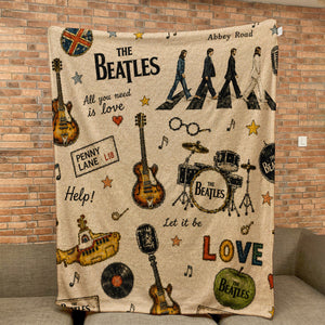 The Beatles Abbey Road Sherpa Yellow Submarine Vintage Doodle Blanket